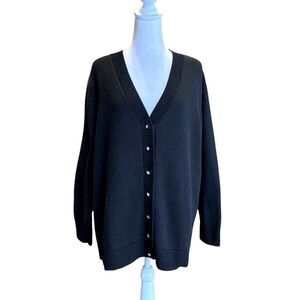 Quacker Factory Cardigan Sweater Rhinestone Buttons Black Sparkle Womens Size 1X